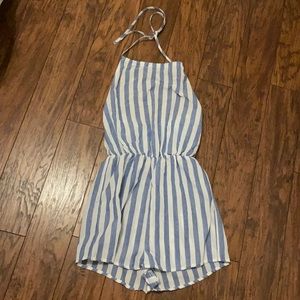 open back striped romper